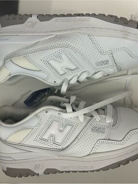 New Balance  550 Leather Sneakers in White with Grey Outsole